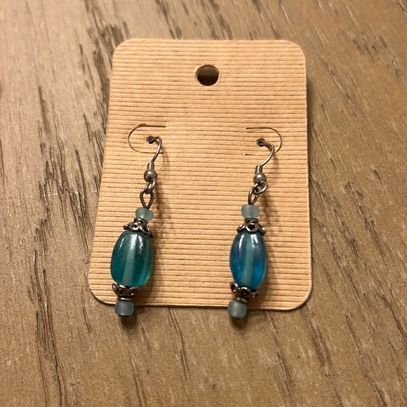 Coastal Cowgirl Bohemian Turquoise Glass Bead and Silver Handmade Earrings - Picture 5 of 7